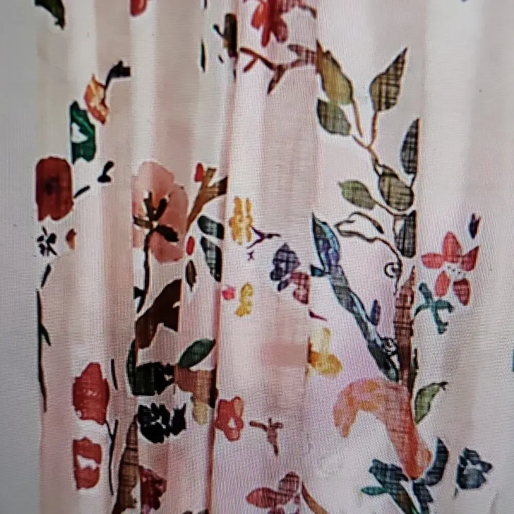 Anthropologie Floral Cotton Light Filtering Rod Pocket Curtain Panel 50x63 Pair